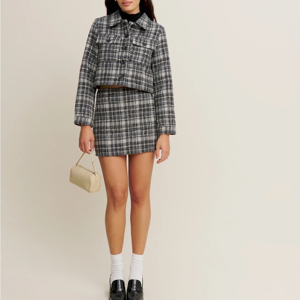Reformation Peggy Cropped Jacket in Black Tweed